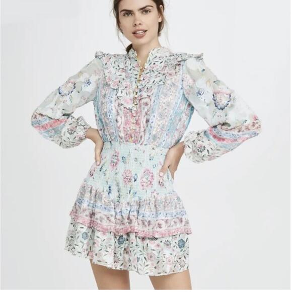 Hemant & Nandita Dresses & Skirts - Hemant & Nandita Floral Print Vacation Mini Dress with Pearl Collar Fairy Dress